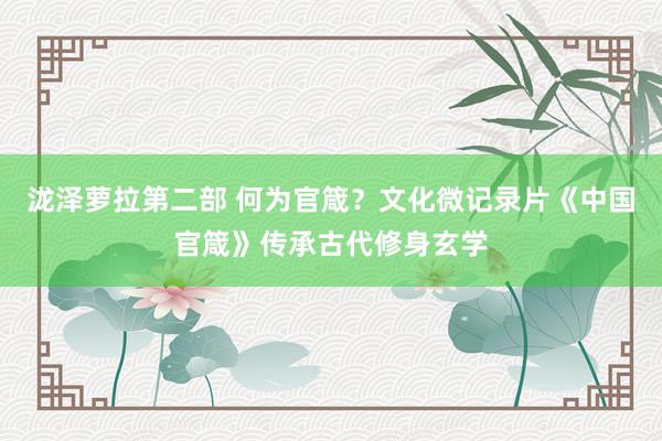 泷泽萝拉第二部 何为官箴？文化微记录片《中国官箴》传承古代修身玄学