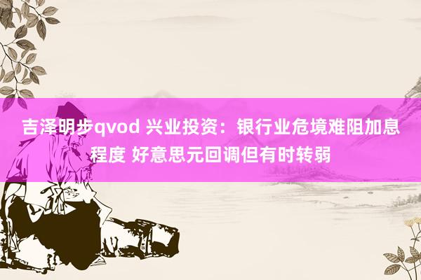 吉泽明步qvod 兴业投资：银行业危境难阻加息程度 好意思元回调但有时转弱