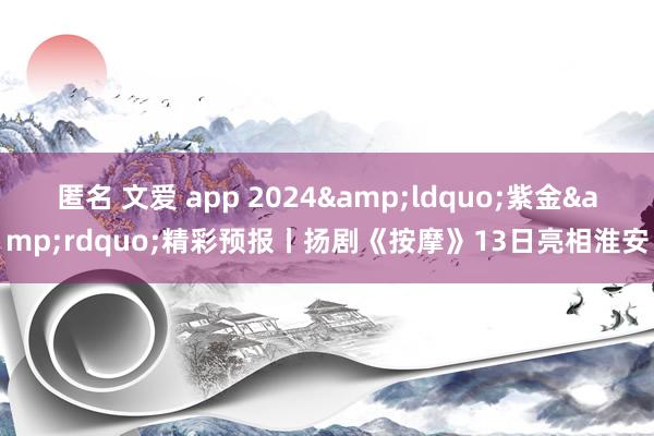 匿名 文爱 app 2024&ldquo;紫金&rdquo;精彩预报丨扬剧《按摩》13日亮相淮安